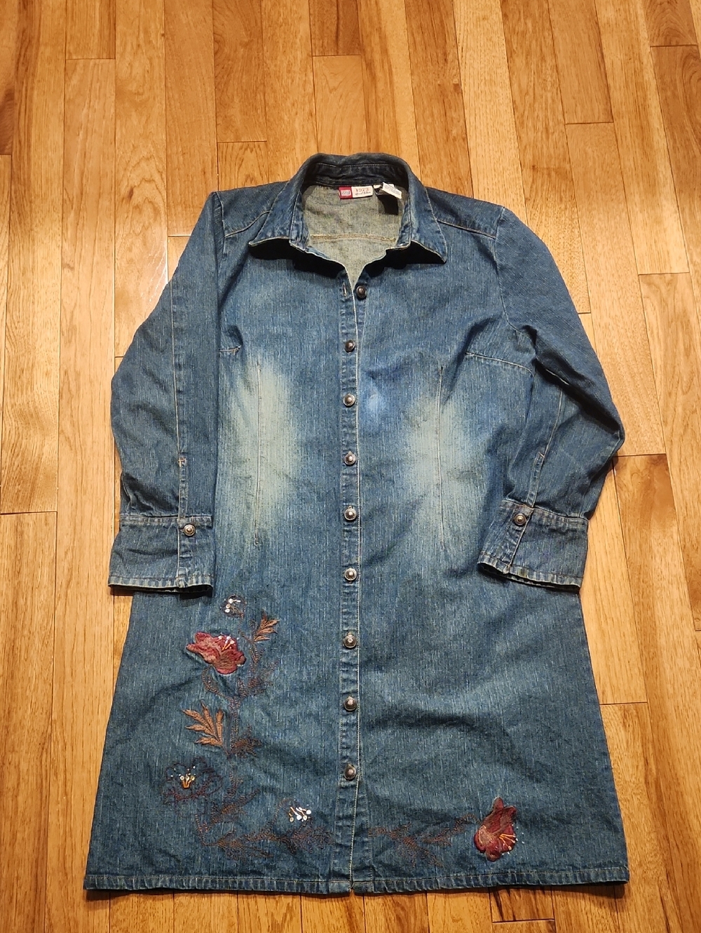 Faded Glory Denim Dress Blue Jeam with Embroidery Size XL